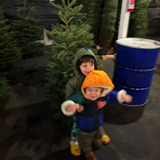 Two Children at Christmas Tree Lot Selection