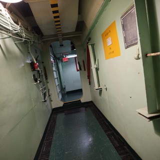 Narrow Corridor Inside Historic USS Hornet Aircraft Carrier