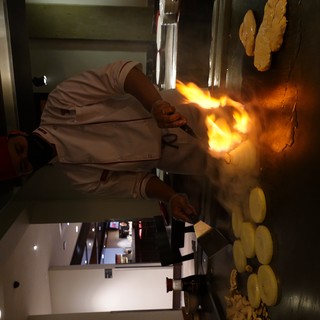 Chef Creates Dramatic Flaming Display at Hibachi Grill