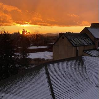 Sunset Glow on a Snowy Rooftop