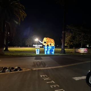 Illuminated Bear Statue Lighting Up the Night