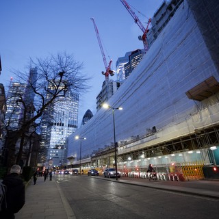 Urban Construction Scene at Twilight in London