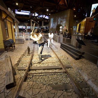 Interactive Railroad Museum Exhibit with Vintage Train Display