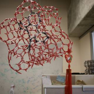Hanging Sphere Chandelier in Red and White