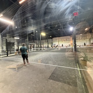 Indoor Pickleball Courts with Atmospheric Mist Effects
