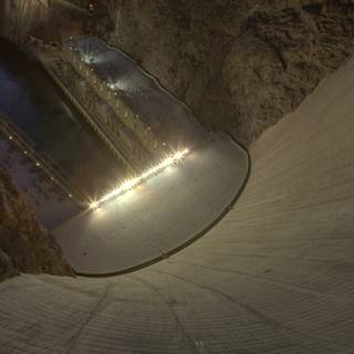 Nighttime View Inside a Massive Dam