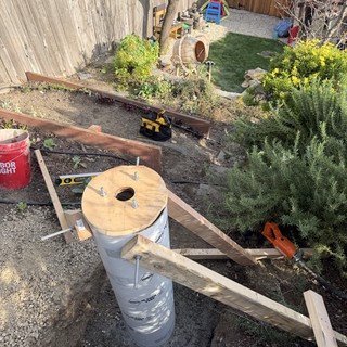 Residential backyard in suburban area, likely Western United States