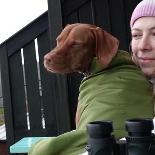 Woman and Dog Share Quiet Winter Morning