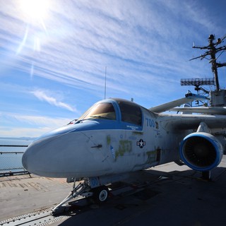 Vintage Navy Fighter Jet on USS Hornet Aircraft Carrier