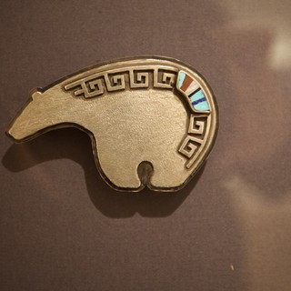 Native American Bear Fetish Pin with Inlay Work