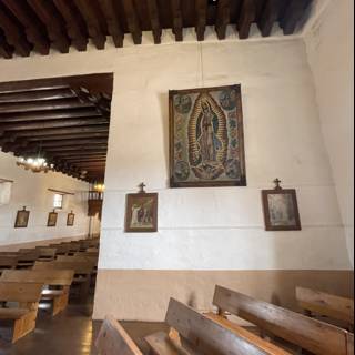 A Serene Interior of a Mission Chapel in Santa Fe