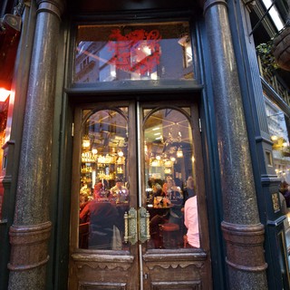 Historic London Pub Entrance with Ornate Victorian Facade