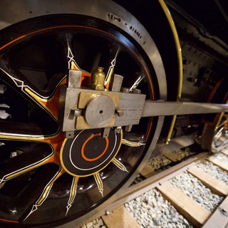 Ornate Steam Locomotive Driving Wheel and Connecting Rod Detail