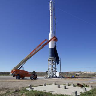 Rocket Launch with an Orange Crane