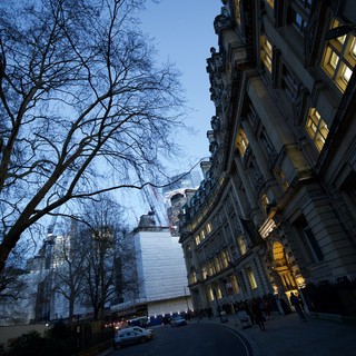 London Building Under Construction at Dusk