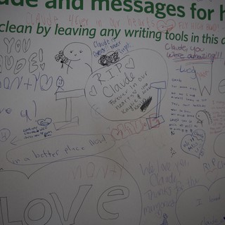 Memorial Wall Tribute with Heartfelt Messages and Drawings