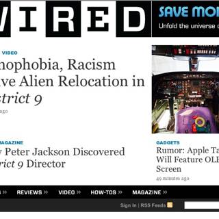 Wired.com Homepage Featuring Neill Blomkamp's Documentary Poster