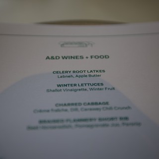A&D Wines + Food Menu at Upscale Restaurant