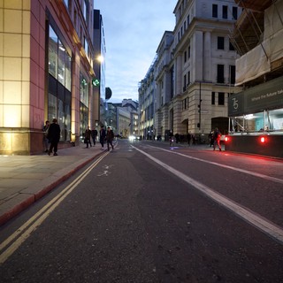 Twilight Rush Hour on London's Financial District Street