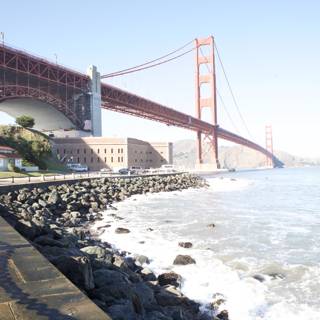 The Golden Gate Bridge meets the shore