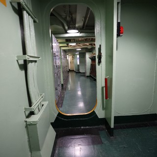 Naval Vessel Interior Corridor with Watertight Door