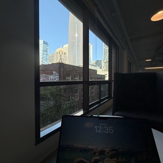 Urban Office View with Downtown Skyline at Dusk