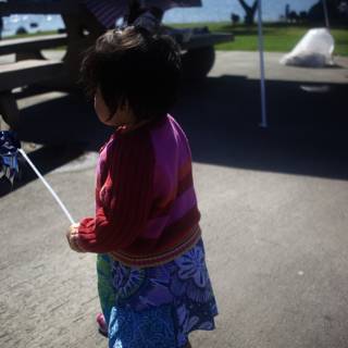 Little girl enjoys flying kite on a sunny day