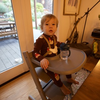 Toddler in High Chair During Christmas Celebration