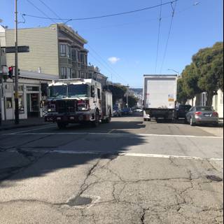 Parked Fire Truck in Urban Neighborhood