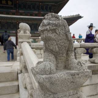 Guardian of the Monastery: Majestic Stone Lion Statue