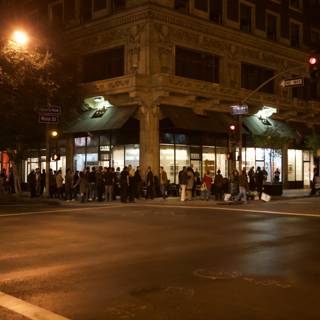 Nighttime Metropolis Crowds Swarm City Intersection