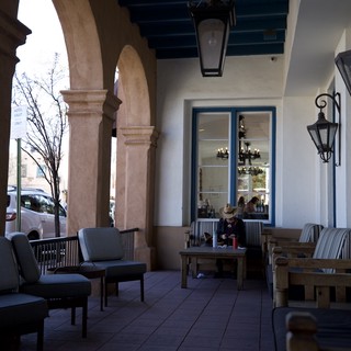 Covered Porch Dining at Southwestern Adobe-Style Restaurant