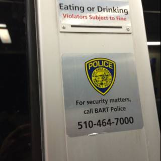 No Eating or Drinking Sign on Train in San Francisco