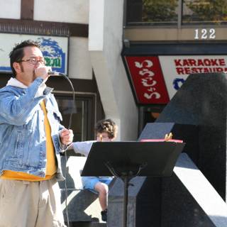 Singing his heart out in Little Tokyo