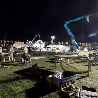 Nighttime Work on the Stage with a Crane