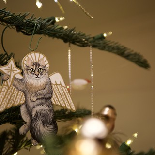 Handcrafted Cat Angel Christmas Tree Ornament