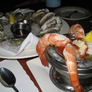 Plate of mouthwatering seafood and citrus fruits