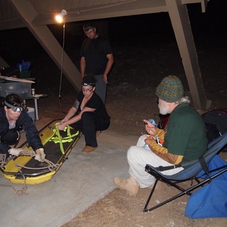 Night Rescue Training with Stretcher Under Desert Shelter