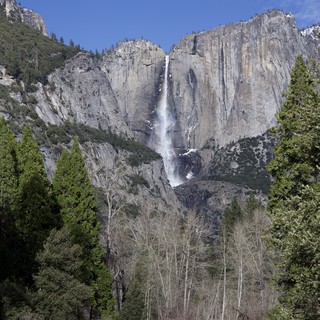 Yosemite Falls Cascading Down Granite Cliffs in Winter