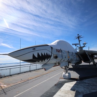 F-14 Tomcat with Shark Teeth on USS Hornet
