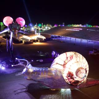 Illuminated Snail Sculpture in the Night Sky