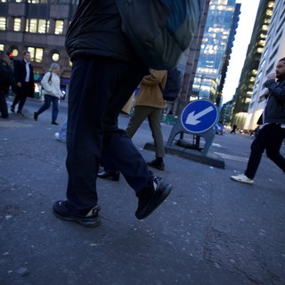 Urban Commuters at Dusk in City Financial District