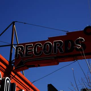 Vintage Records Sign in Urban Landscape