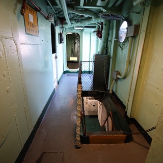 Narrow Corridor and Ladder in USS Hornet Naval Vessel