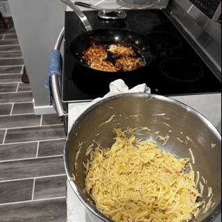 Cooking spaghetti noodles on the stove