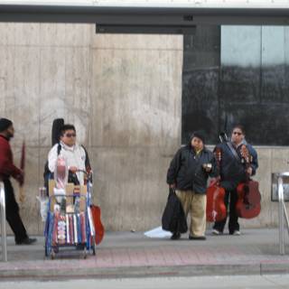Outdoors Musicians Waiting for Transportation
