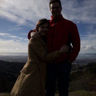 Couple Embracing at Scenic Bay Overlook