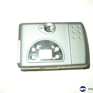 Shiny Silver Digital Camera on a White Background