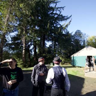 Group Gathering Outside of Yurt at Wickstrom Wedding