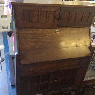 Antique Wooden Desk with Cabinet and Drawers